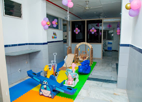 Children's play zone with toys and swings